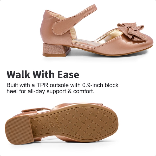 Low Heel Bow Ankle Strap Sandals - ROSE GOLD - 4